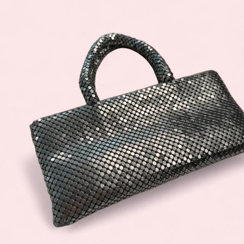 Y2K C&S Silver Chainmail Mesh Handbag Top Handle Zip Closure‎